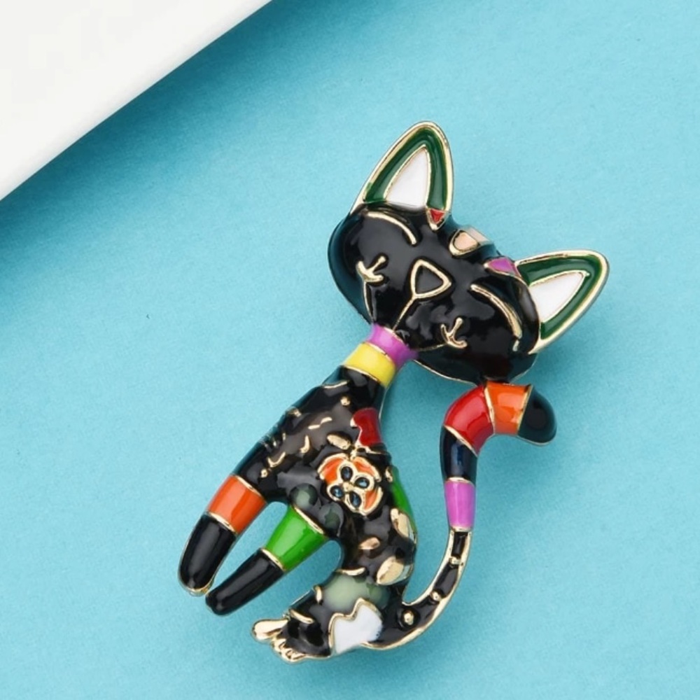 Colorful Cat  Enamel Brooch